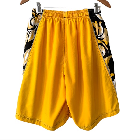 Speedo Swim Shorts Men’s Size Medium Floral Yellow Navy Blue Board Shorts - Picture 2 of 5